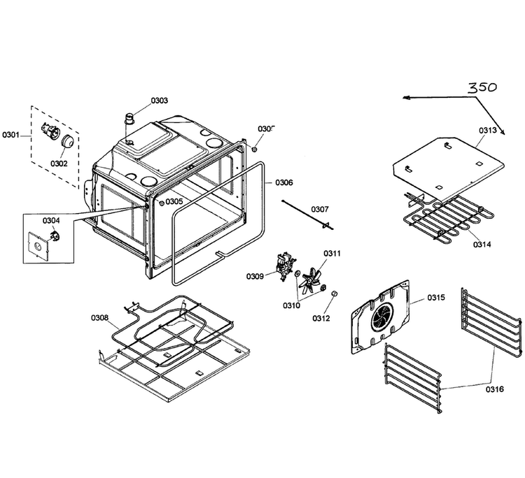 Oven Assy Diagram and Parts List for HBL3450UC 02 Bosch Wall Oven
