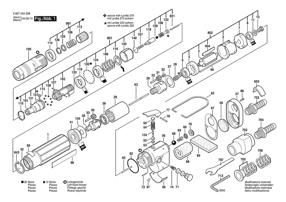Section 1 Diagram and Parts List for 0607454208  Bosch Screwdriver