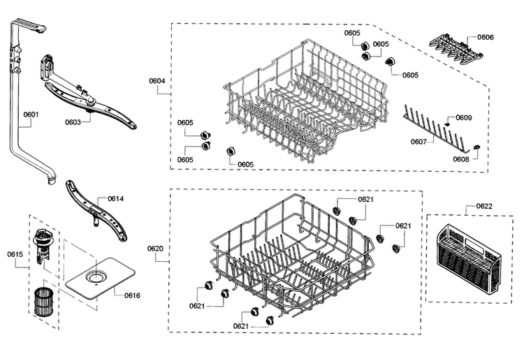 Rack Diagram and Parts List for SHE3AR56UC 17 Bosch Dishwasher