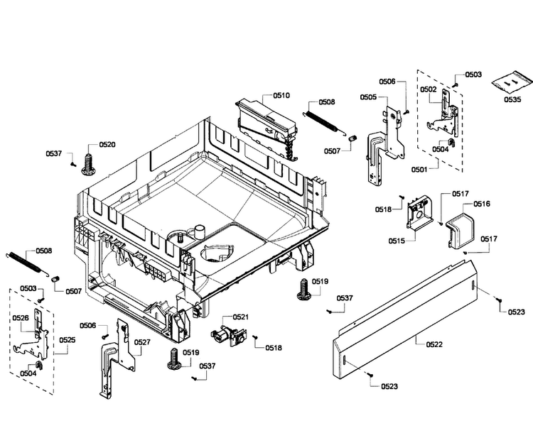 Base Assy Diagram and Parts List for SHE4AM15UC 03 Bosch Dishwasher