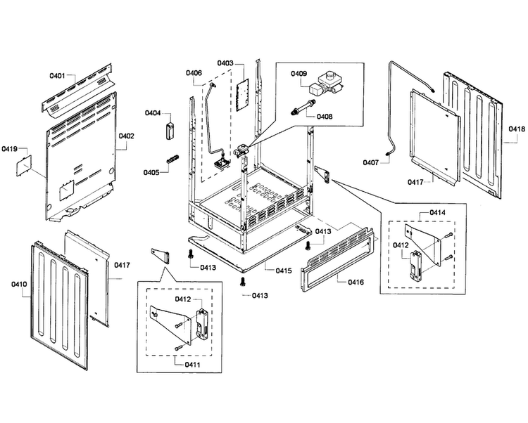 Cabinet Assy Diagram and Parts List for HGS7282UC 05 Bosch Range