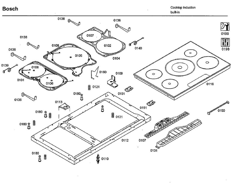 Induction Asy Diagram and Parts List for NIT8665UC 21 Bosch Cooktop