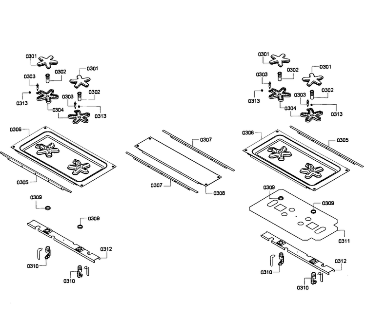 Burners Diagram and Parts List for PRD304EG 10 Thermador Range