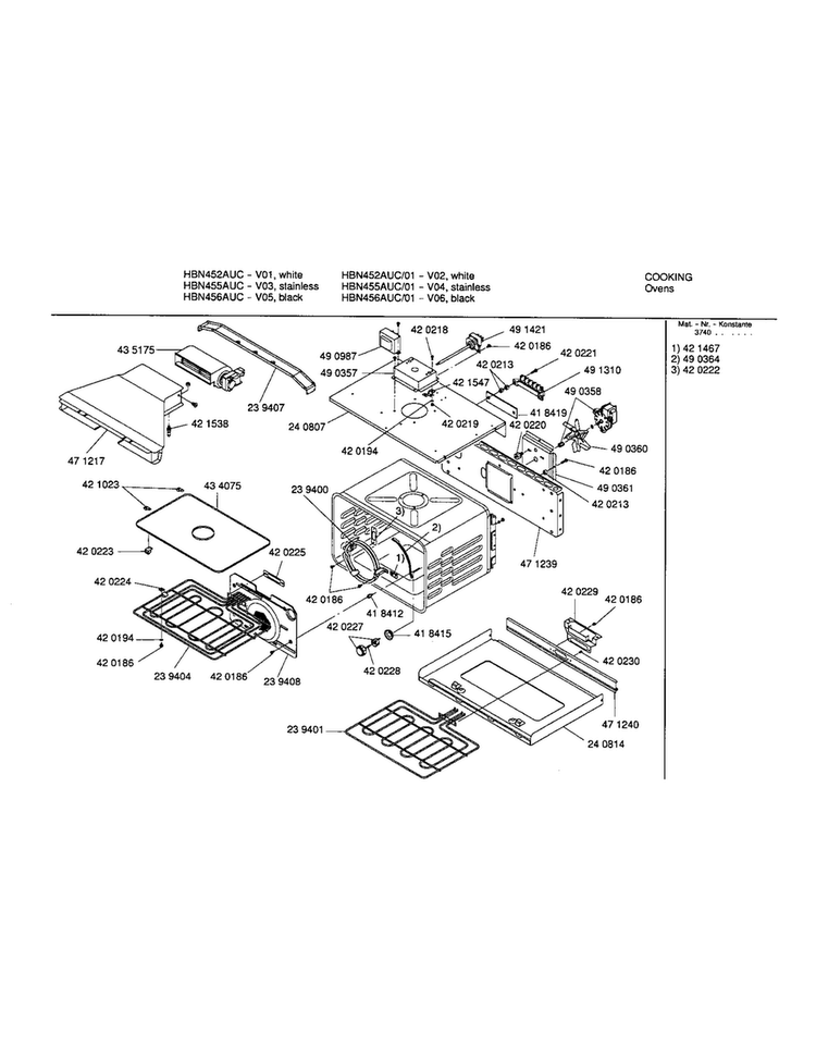 Upper Cavity Diagram and Parts List for HBN456AUC 01 Bosch Wall Oven