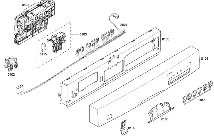 Front Panel Diagram and Parts List for SHE43P15UC 56 Bosch Dishwasher