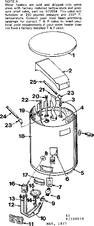 Replacement Parts Diagram and Parts List for 153330010  Kenmore Water Heater