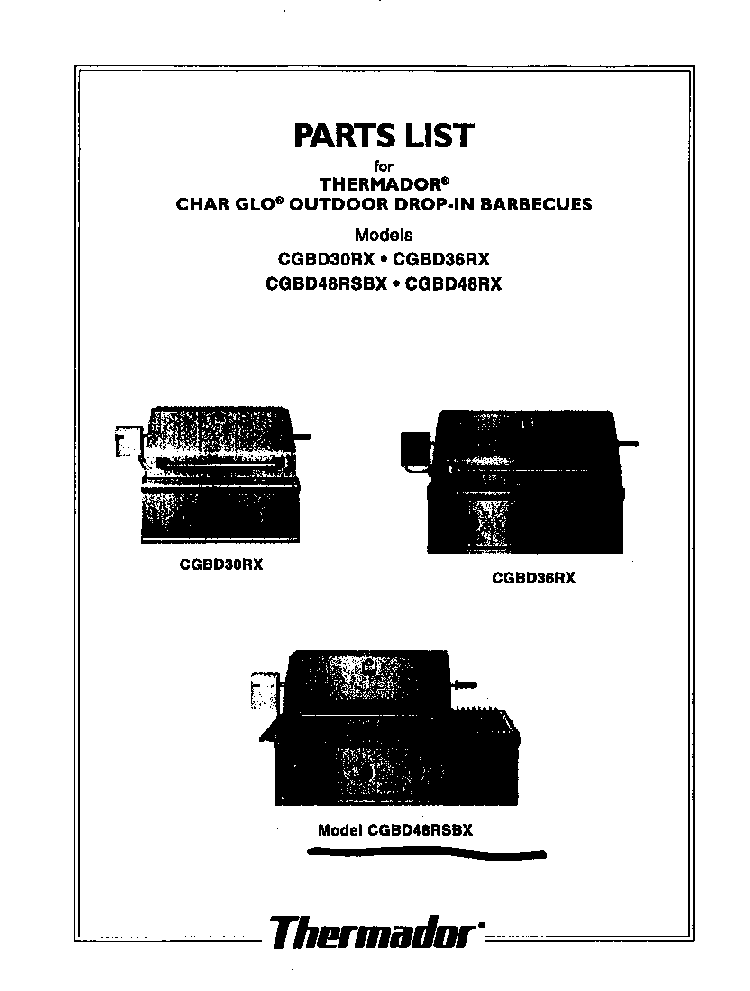 Cover Diagram and Parts List for CGBD48RSBX  Thermador Grill