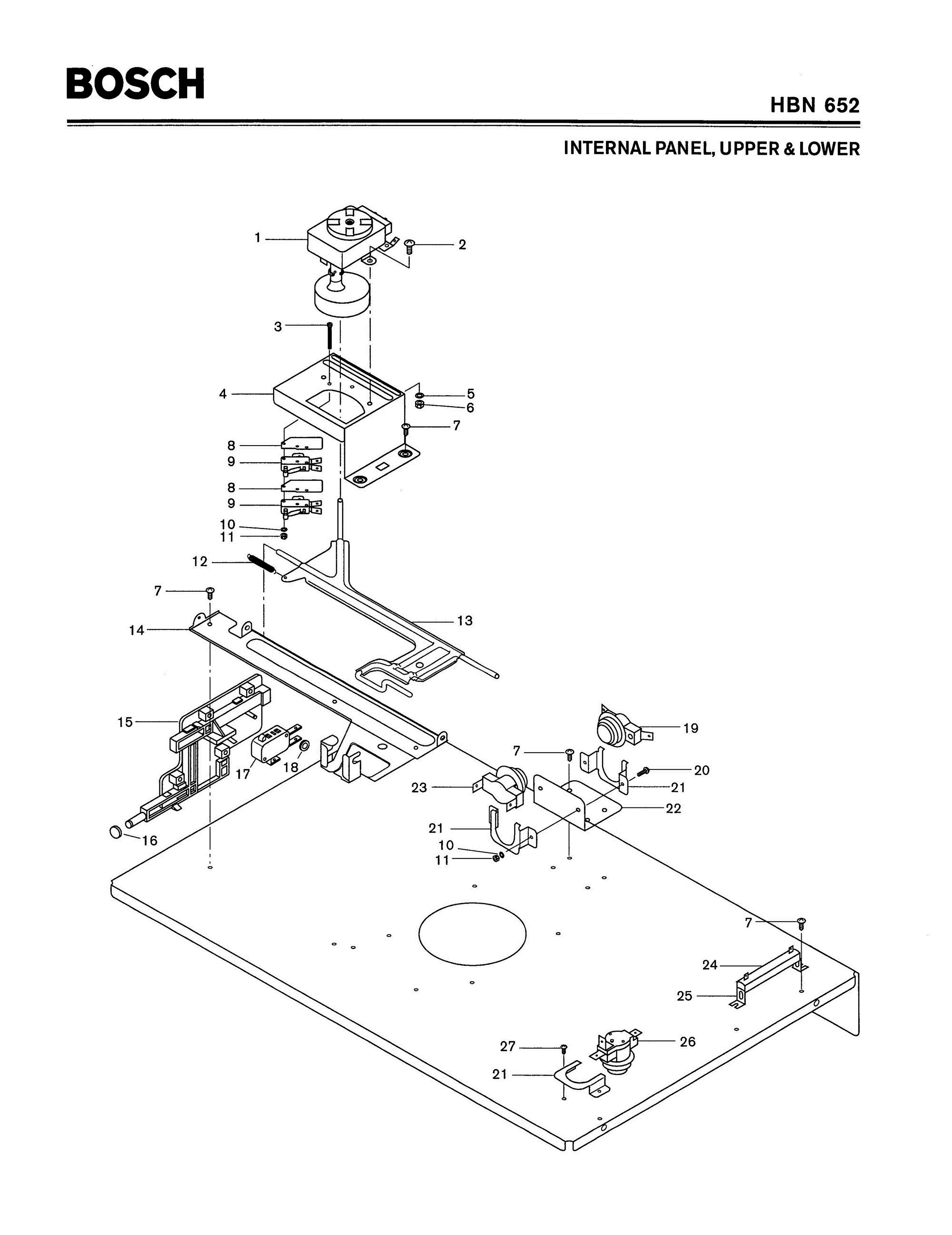 04 - INTERNAL PANEL, UPPER & LOWER Diagram and Parts List for HBN652  Bosch Range