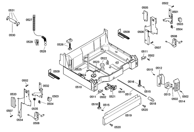 Base Assy Diagram and Parts List for SHE44C02UC 17 Bosch Dishwasher