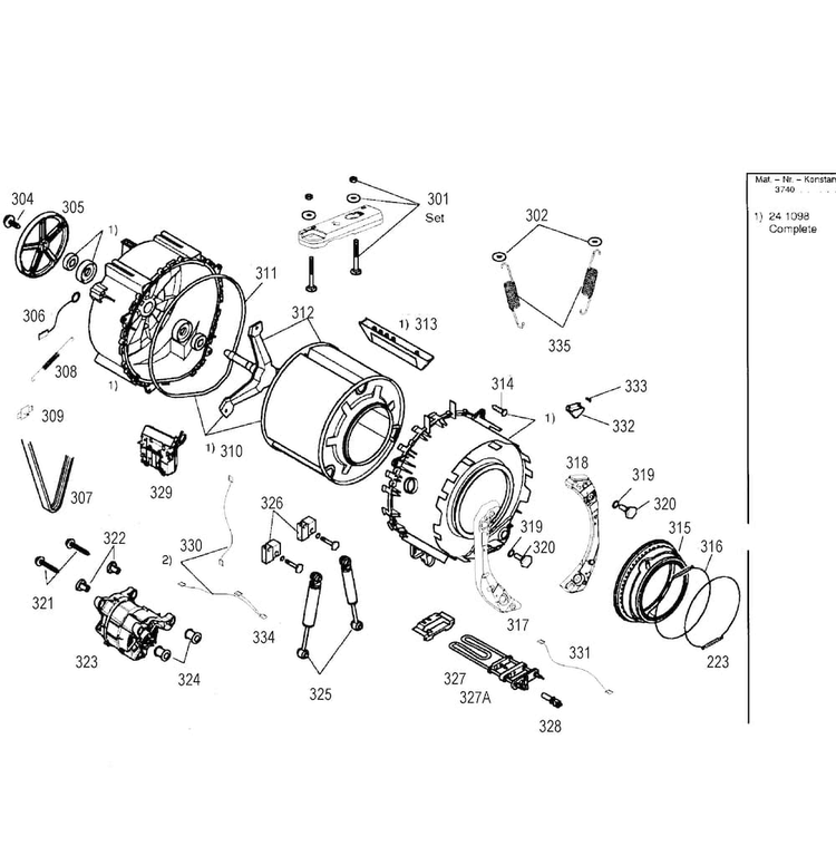 Drum  Tub Assy Diagram and Parts List for WFXD8400UC 01 Bosch Washer