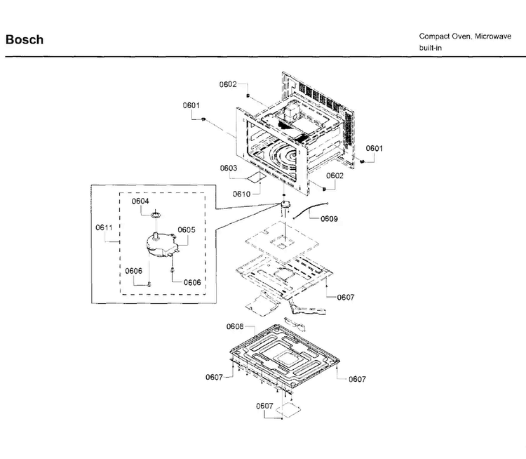 Motor Diagram and Parts List for HMC54151UC 01 Bosch Microwave