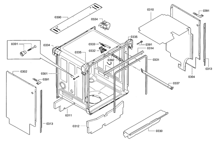 Frame Diagram and Parts List for SGE63E15UC 98 Bosch Dishwasher