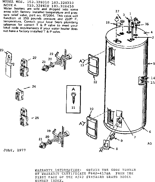 Replacement Parts Diagram and Parts List for 153328410  Kenmore Water Heater