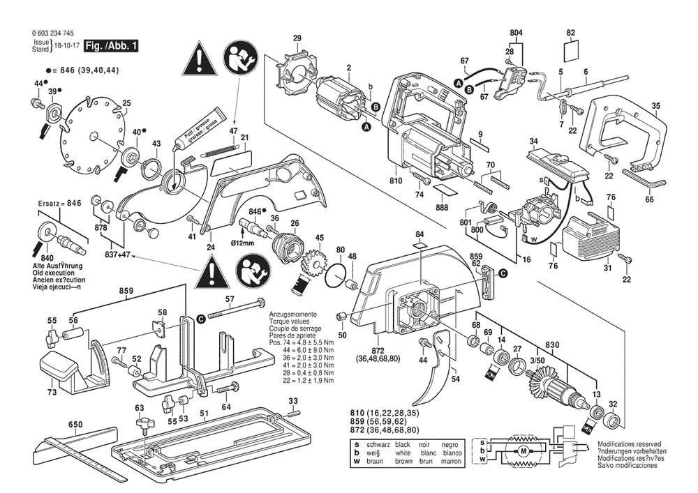 Section 1 Diagram and Parts List for PKS66CE 0603234745 Bosch Circular Saw