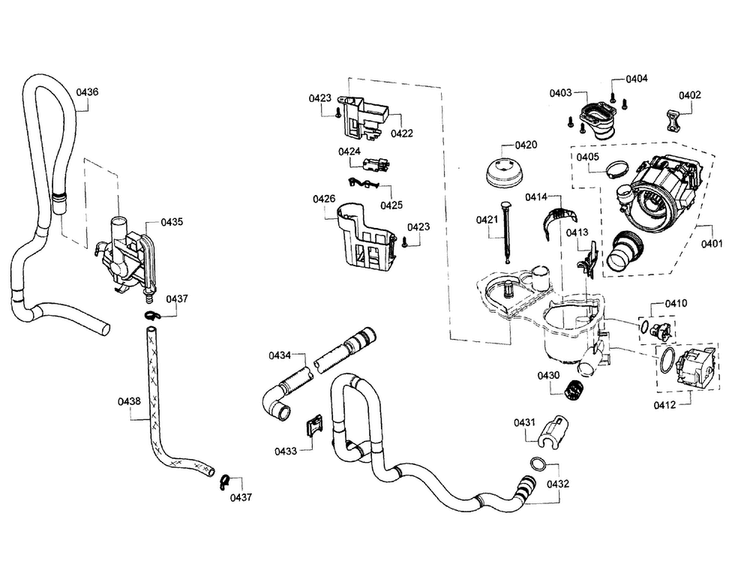 Valve/pipe Assy Diagram and Parts List for SHX3AR76UC 14 Bosch Dishwasher