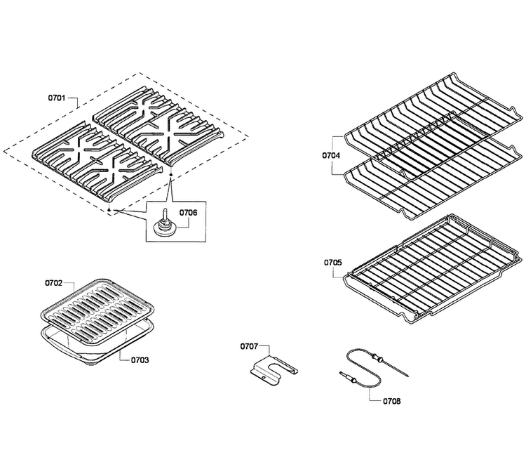 Grates/shelfs Diagram and Parts List for HGS7282UC 04 Bosch Range