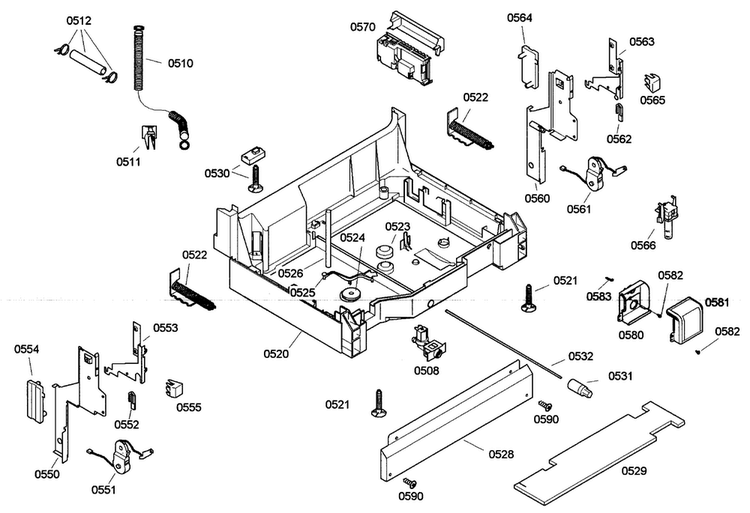 Base Diagram and Parts List for SGV45E03UC 18 Bosch Dishwasher
