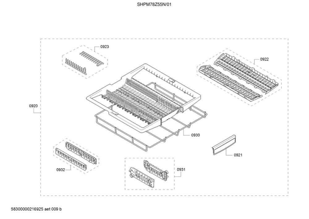 Flexible 3rd Rack Diagram and Parts List for SHPM78Z55N 01 Bosch Dishwasher
