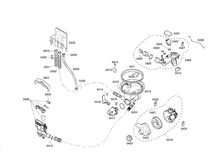 Pump/heater/sump Diagram and Parts List for SHE44C02UC 22 Bosch Dishwasher