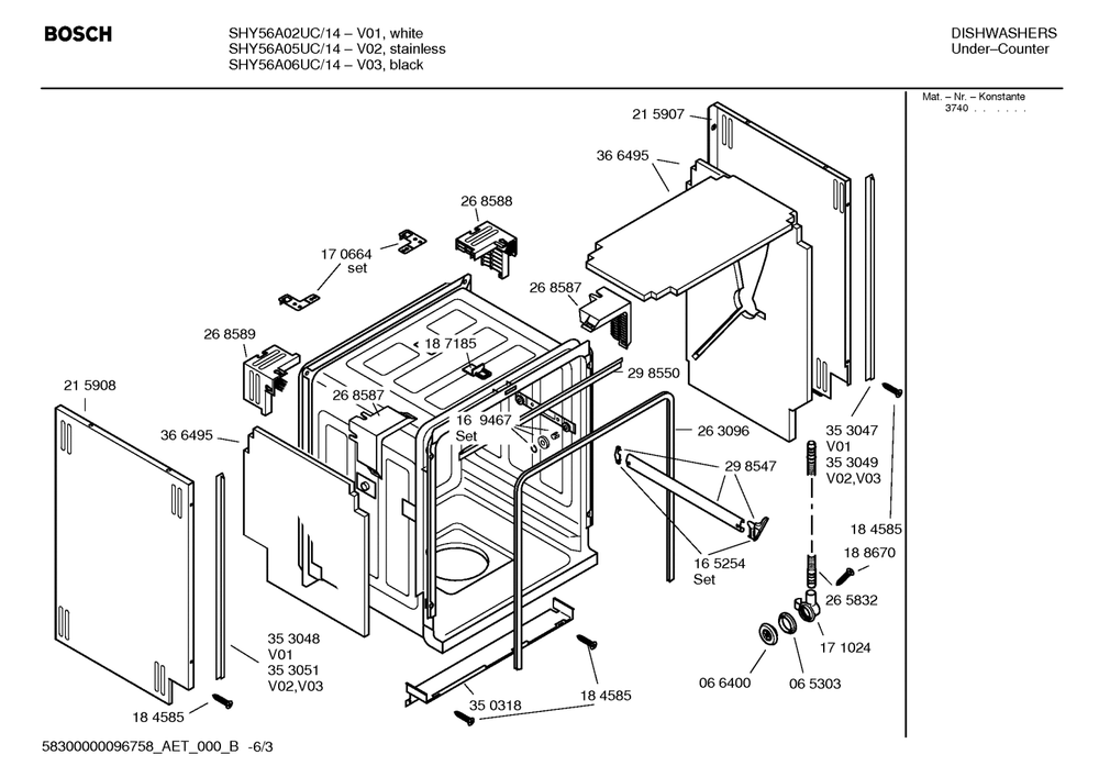 Diagram 3 Diagram and Parts List for SHY56A05UC-14  Bosch Dishwasher