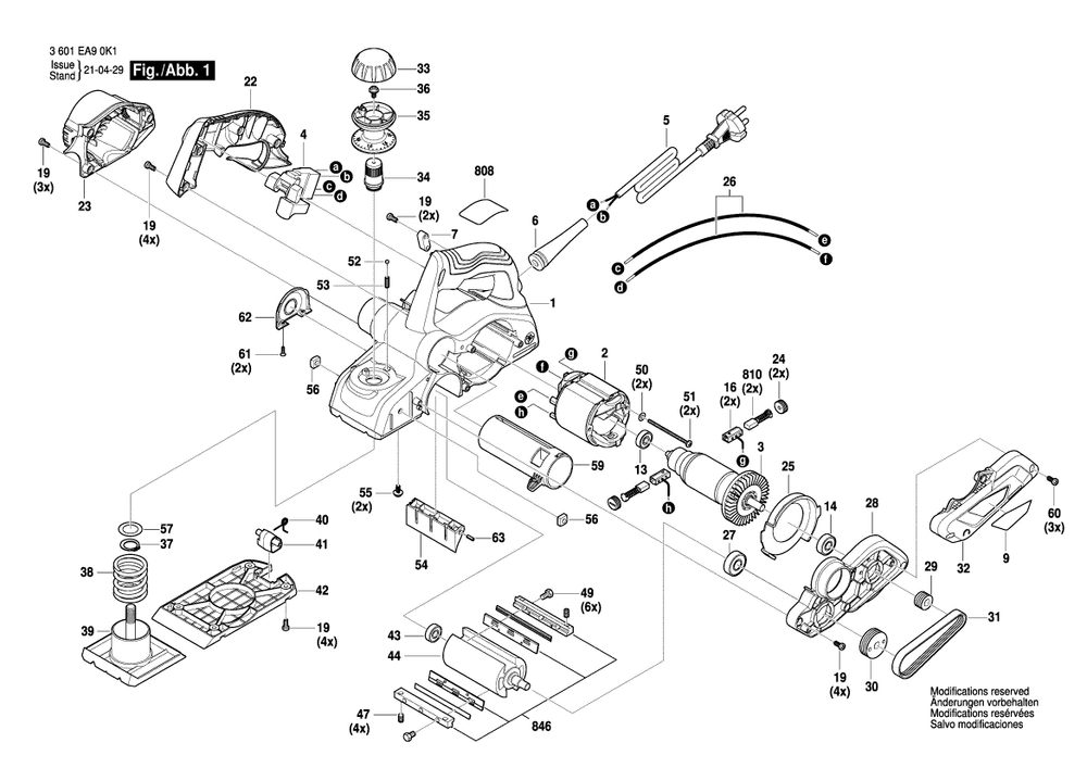 Diagram 1 Diagram and Parts List for GHO700 3 601 EA9 0K1 Bosch Planer Jointer