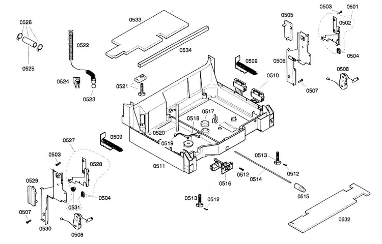 Base Assy 1 Diagram and Parts List for SHV57C03UC 22 Bosch Dishwasher
