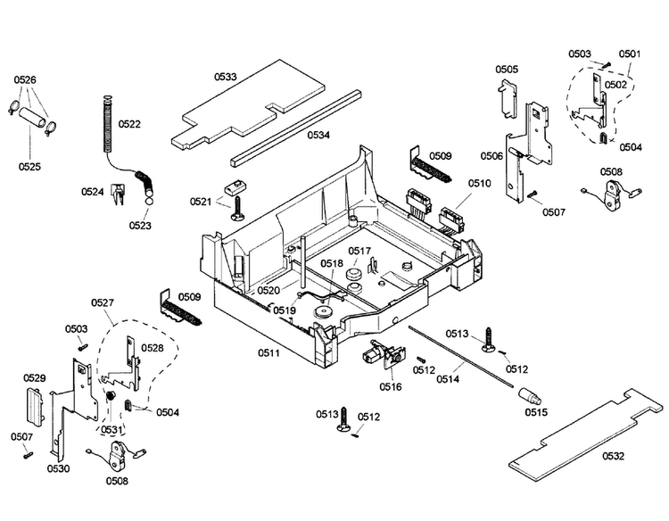 Base Diagram and Parts List for SHX57C05UC 14 Bosch Dishwasher