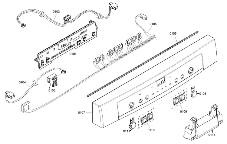Control Assy Diagram and Parts List for SHE5AM02UC 01 Bosch Dishwasher