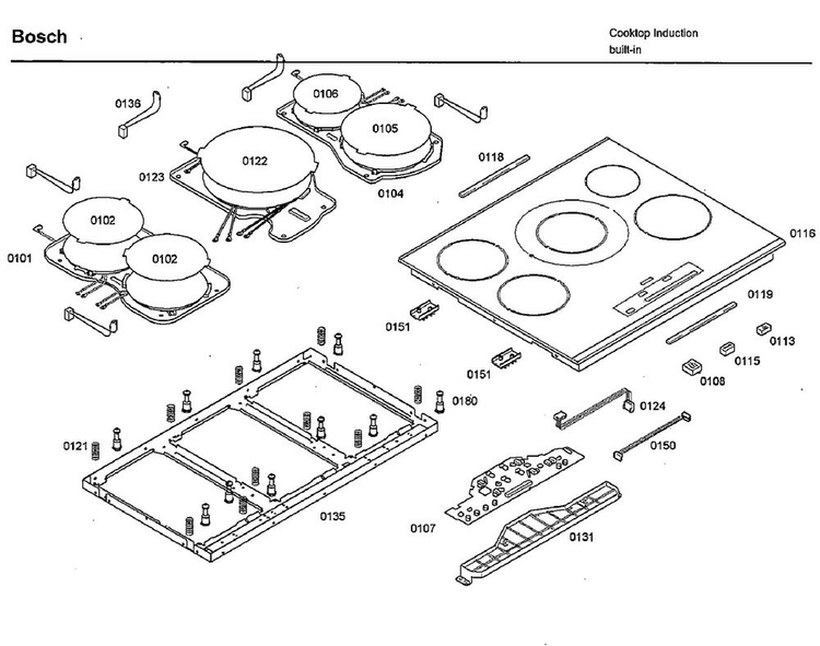 Induction Asy Diagram and Parts List for NIT8653UC 08 Bosch Cooktop