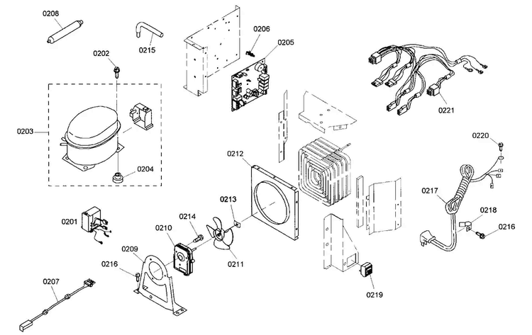 Compressor Diagram and Parts List for KBURT3675E01  Thermador Refrigerator