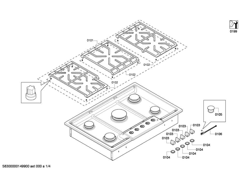 Diagram 1 Diagram and Parts List for NGM8054UC-03  Bosch Cooktop