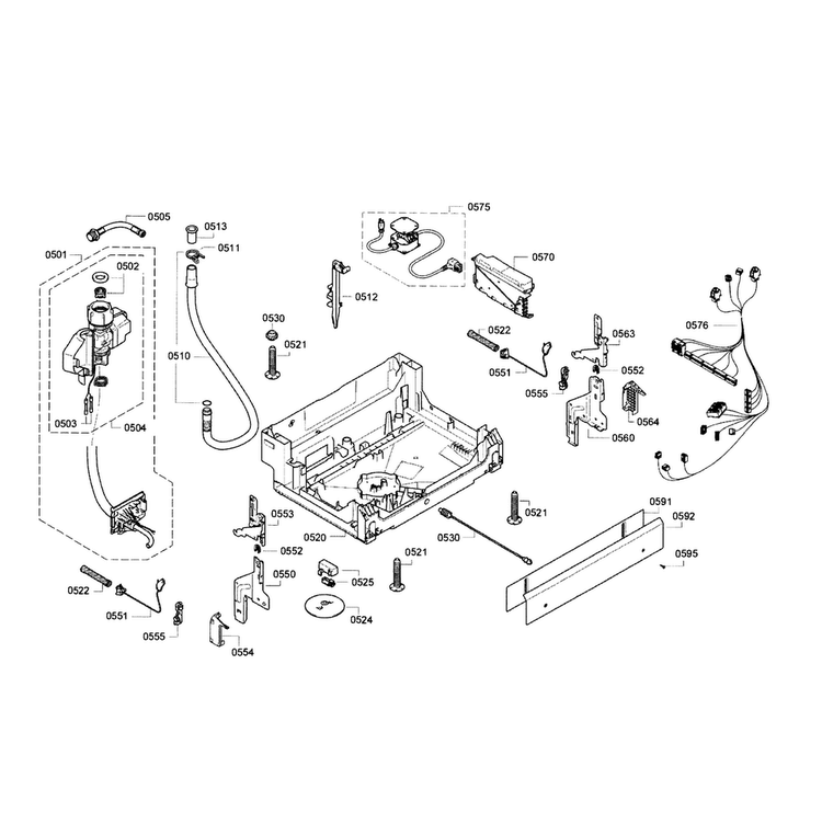 Base Assy Diagram and Parts List for SGE63E15UC 72 Bosch Dishwasher