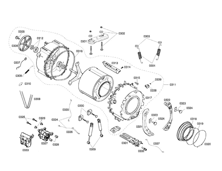 Drum Assembly Diagram and Parts List for WFMC640SUC 01 Bosch Washer