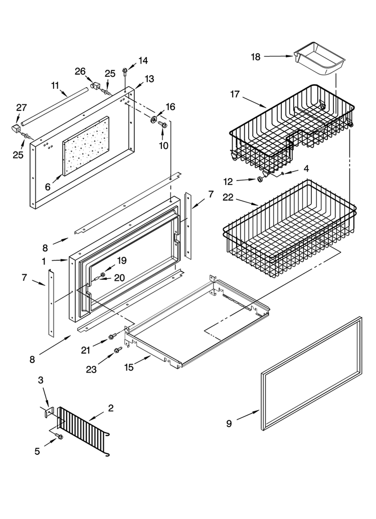 Freezer Door And Basket Parts Diagram and Parts List for KBULT3661A02  Thermador Refrigerator