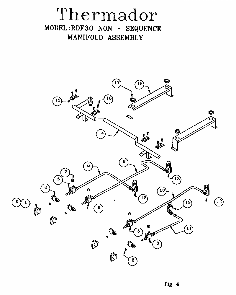 Non-sequence Manifold Assembly Diagram and Parts List for RDF30RS 9707 & UP Thermador Range