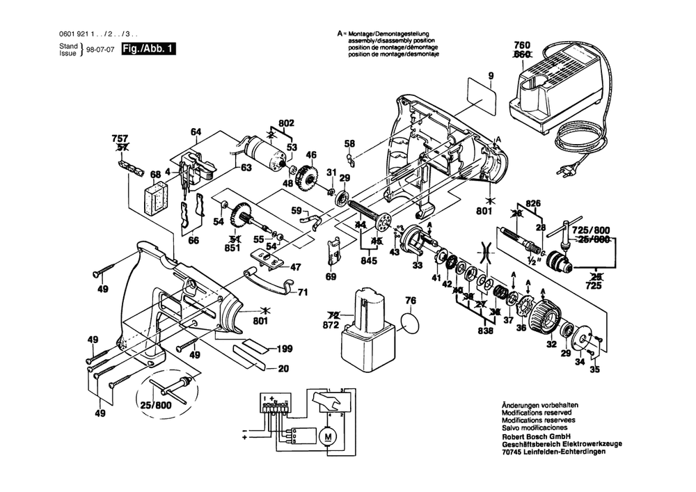 Section 1 Diagram and Parts List for 0601921227  Bosch Drill