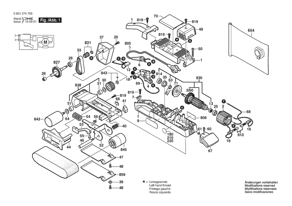 Section 1 Diagram and Parts List for GBS75AE 0601274741 Bosch Belt or Drum Sander