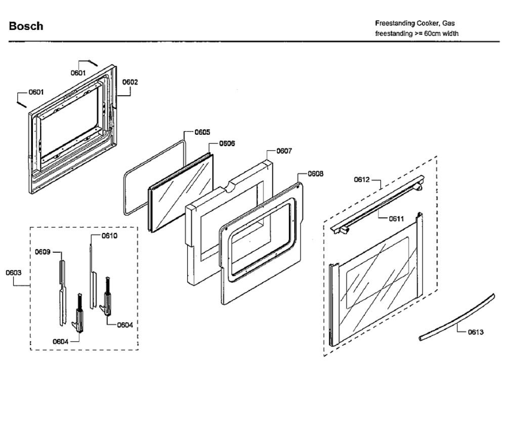 Door Diagram and Parts List for HGS7132UC 04 Bosch Range
