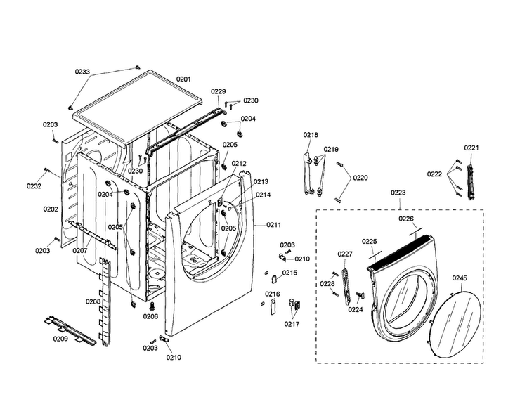 Body/door Diagram and Parts List for WTMC533SUS 02 Bosch Dryer
