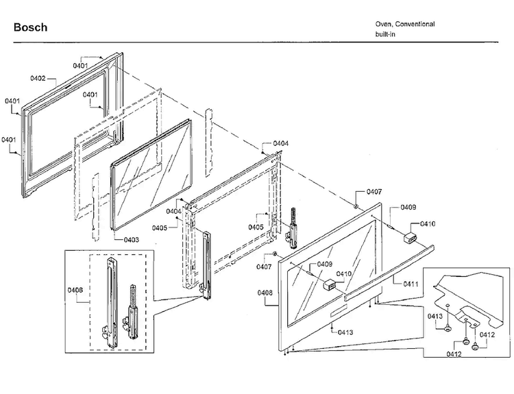 Door Diagram and Parts List for HBL8752UCC 01 Bosch Microwave Oven Combo