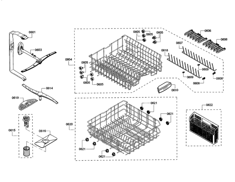 Rack Diagram and Parts List for SHV53T53UC 02 Bosch Dishwasher