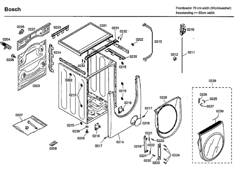 Cabinet/door Diagram and Parts List for WFMC3301UC 03 Bosch Washer