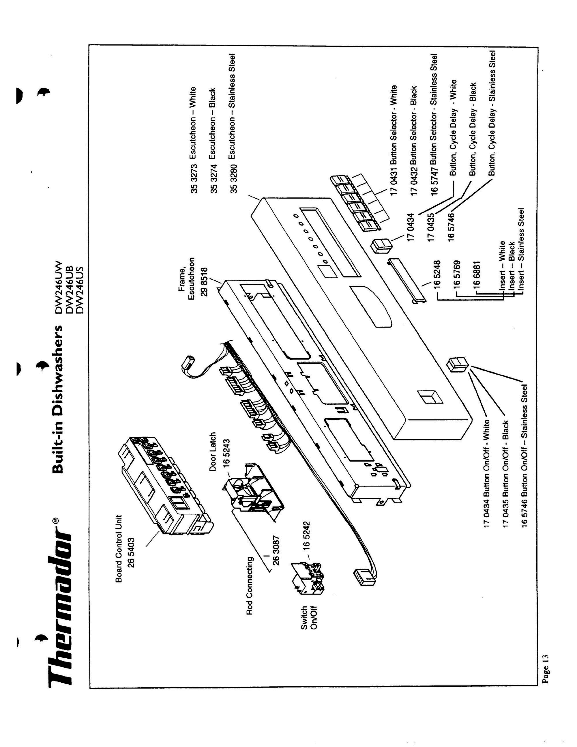 13 - CONTROL PANEL Diagram and Parts List for DW246UW(FD7711-7912)  Bosch Range