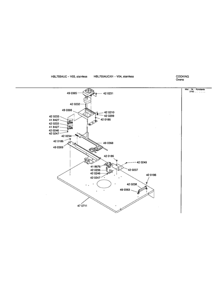 Lower Internal Panel Diagram and Parts List for HBL755AUC 00 Bosch Wall Oven