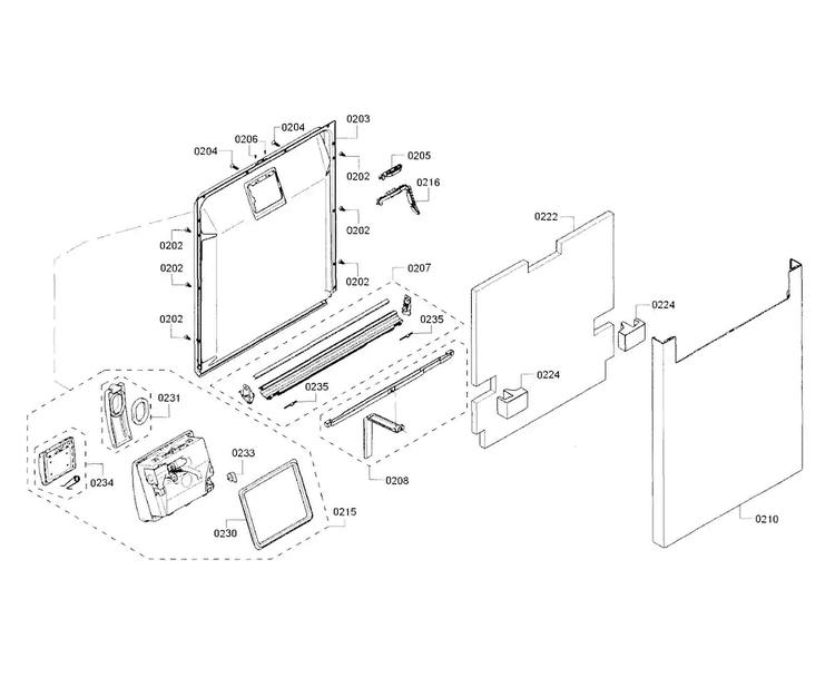 Door Diagram and Parts List for SHE65T52UC 02 Bosch Dishwasher