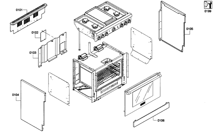 Cabinet Diagram and Parts List for PRD364GDHU 01 Thermador Range