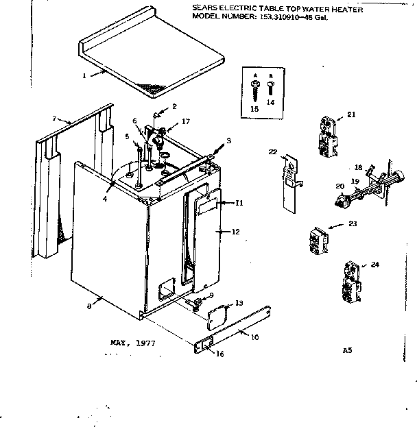 Replacement Parts Diagram and Parts List for 153310910  Kenmore Water Heater