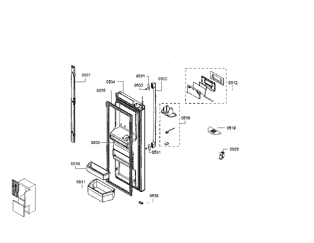 Refrigerator door Diagram and Parts List for B26FT50SNS 01 Bosch Refrigerator