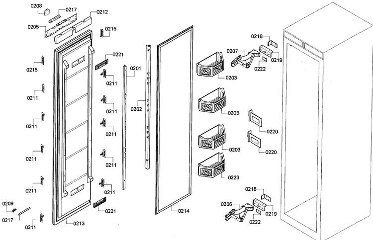 Door Assy Diagram and Parts List for T24IR70NSP 43 Thermador Refrigerator