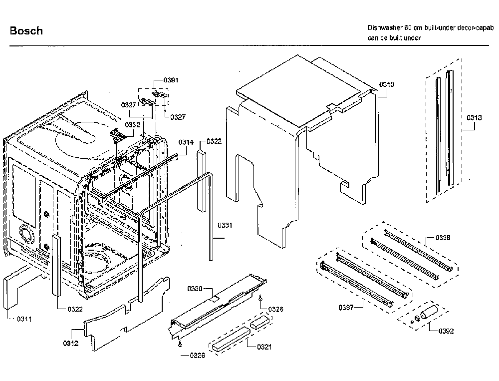 Cabinet Diagram and Parts List for SHE878WD5N 01 Bosch Dishwasher